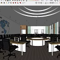 Modern Conference Room With Circular Meeting Table Multiple Screens And World Map Wall