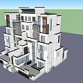 Modern Semi Detached Villa Exterior Design With White And Dark Facade Balconies And Large Windows