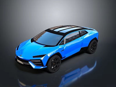Modern Blue Sports Car With Black Roof And Sleek Aerodynamic Body Design 3d model