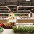 Supermarket Grocery Fresh Produce Section With Various Vegetables And Display Shelves
