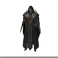 Fantasy Warrior Character In Black Robe With Golden Decorations And Spiked Helmet