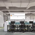 Modern Public Office Space Interior With Desks Computers Chairs And Open Layout 3d model