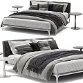 Modern Double Bed Interior Design With Gray And Black Bedding Pillows And Side Tables 3d model