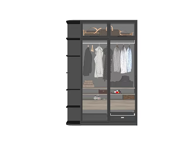 Modern Wardrobe With Glass Door Hanging Clothes And Storage Shelves 3d model
