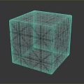 Modern Geometric Cube Featuring Intricate Lattice Pattern And Metallic Blue Surface