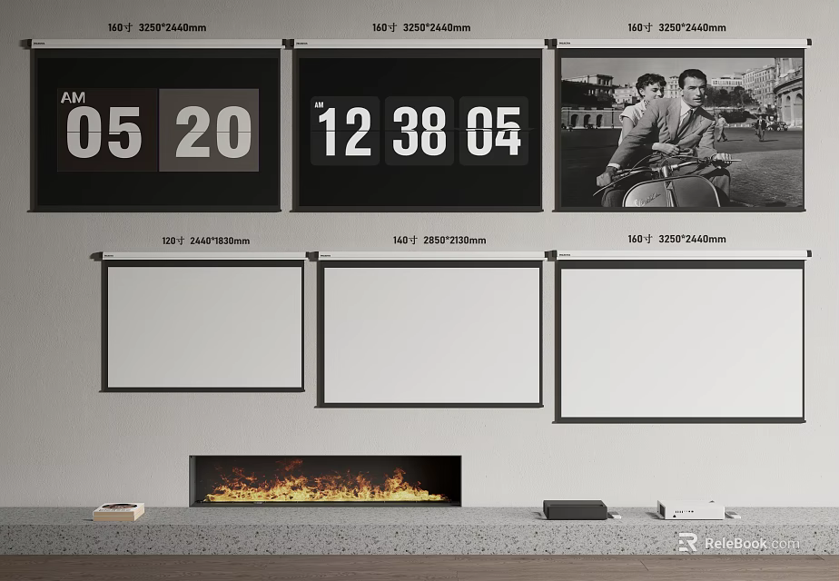 Projection Monitoring System With Multiple Screens Displaying Time And Surveillance Footage 3d model 