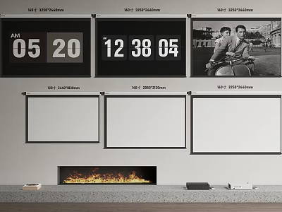 Projection Monitoring System With Multiple Screens Displaying Time And Surveillance Footage 3d model