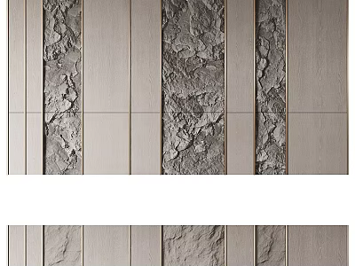 Textured Background Wall Interior With Stone Patterns And Wooden Panels 3d model