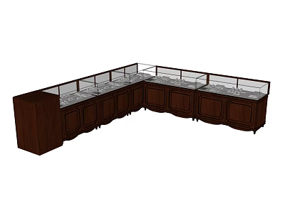 Wooden Corner Display Cabinet Shelving With Glass Display Panels And Storage Cabinets 3d model