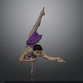 Woman Performing Ballet Dance With Purple Skirt Leaning Forward On Gray Background