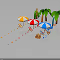 Colorful Outdoor Beach Furniture Setup With Umbrellas Beach Chairs And Palm Trees