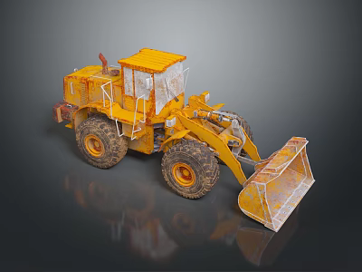 Yellow Construction Functional Vehicle With Front Loader Bucket And Large Tires 3d model