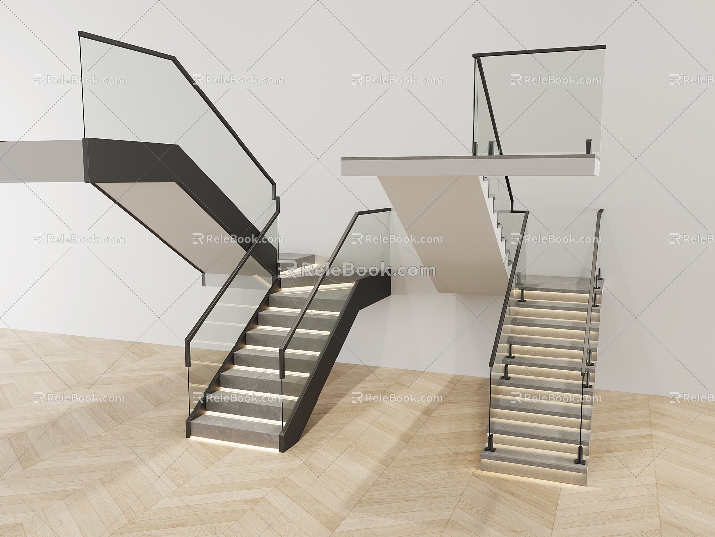 Modern Handrail Stairs Glass Handrail Stairs 3d model