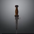 Vintage Weapon Knife with Wooden Handle and Rustic Metal Blade Isolated on Dark Background