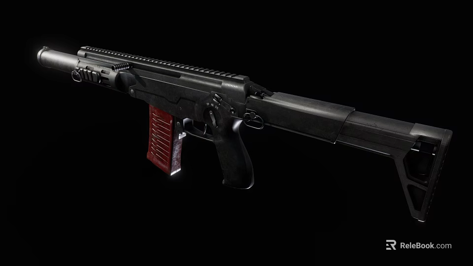 Detailed View of Modern Rifle With Black Body Red Magazine Barrel and Trigger 3d model 