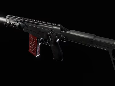 Detailed View of Modern Rifle With Black Body Red Magazine Barrel and Trigger 3d model