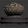 Intricate Lotus Shaped Metal Craft on Purple Decorative Base for Home Ornament