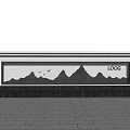 Scenic Feature Wall with Mountain Design Birds LOGO and Water Pool Reflection on Stone Floor