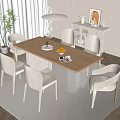 Modern Minimalist Dining Table Set With Wooden Top And Six White Chairs
