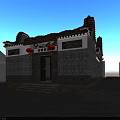 Ancient Chinese Architecture with Curved Eaves Gray Brick Walls Red Lanterns and Door Decorations
