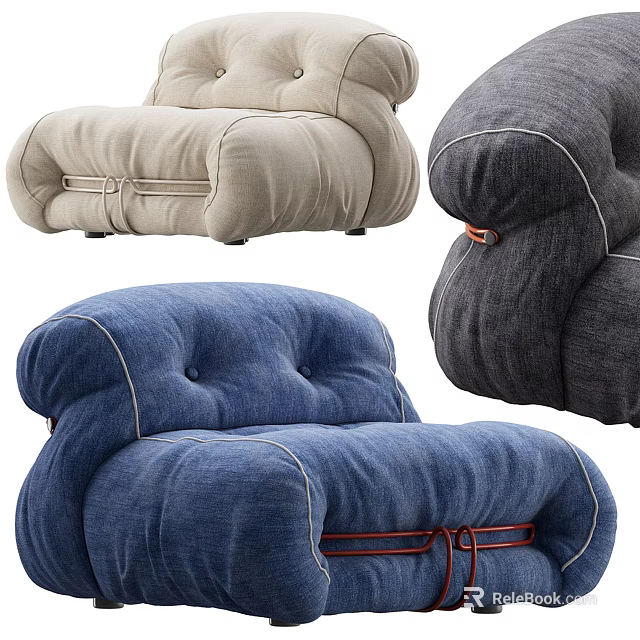 Comfortable Plush Bean Bag Chair In Soft Fabric With Stitched Details And Multiple Colors 3d model 