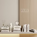 Decorative Ornament Set with Stacked Books Clock Statue Diffuser and Glasses on Wooden Panel