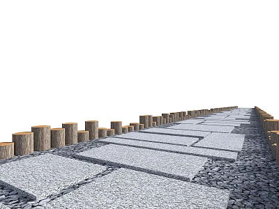 Scenic Garden Stepping Stones Walkway With Stone Slabs And Gravel Borders 3d model