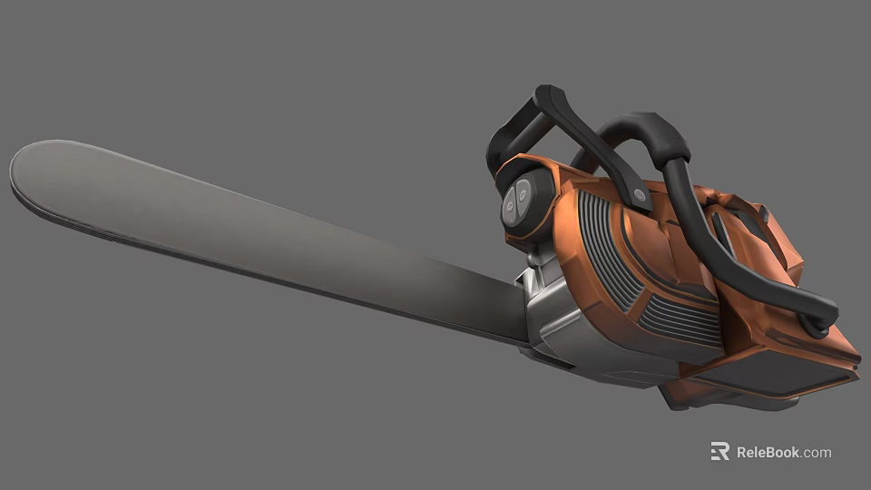 Industrial Chainsaw Weapon Featuring Orange Black Design Long Blade Black Handle And Modern Style 3d model 