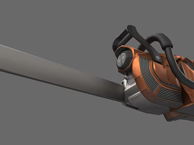 Industrial Chainsaw Weapon Featuring Orange Black Design Long Blade Black Handle And Modern Style 3d model