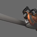 Industrial Chainsaw Weapon Featuring Orange Black Design Long Blade Black Handle And Modern Style