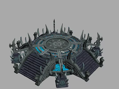 Dark Gothic Decorative Structure With Circular Rune Pattern Spiked Decorations Stairs And Blue Glowing Elements 3d model