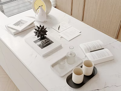 Luxurious Modern Kitchen Interior With White Marble Countertop And Decorative Items 3d model