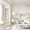 Elegant Classic Bedroom Interior With Chandelier King Bed Pillows Nightstands Lamps Area Rug