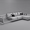 Gray Sectional Sofa With Wooden Frame Accent Pillows And Sturdy Support Structure 3d model