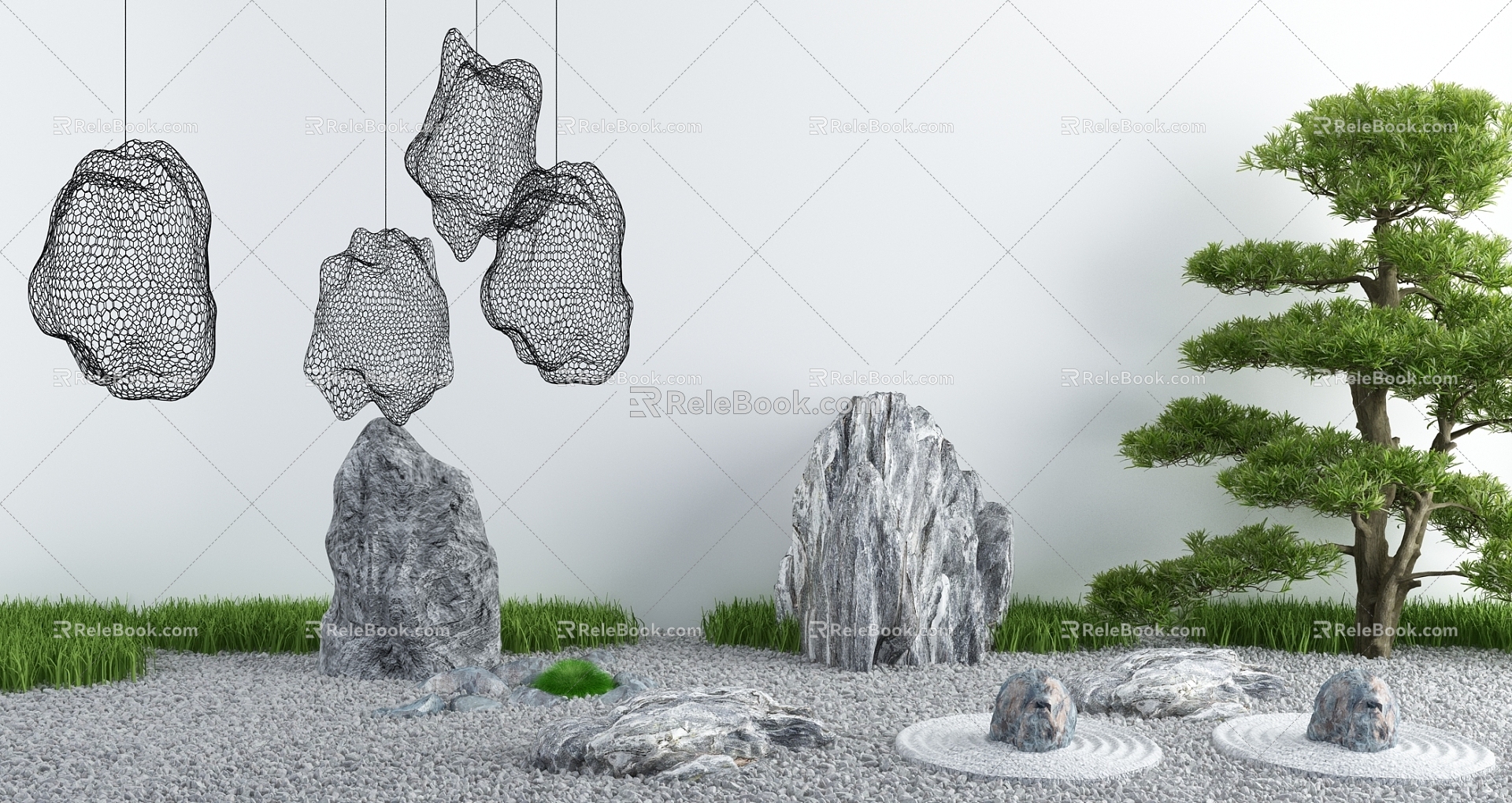 Courtyard waterscape dry landscape Zen landscape landscape landscape waterscape sketch 3d model