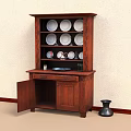Wooden China Cabinet With Open Door Drawer And Shelves Displaying White Plates Decorative Vase