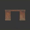 Antique Wooden Desk Featuring Classic Design With Drawers And Cabinet Doors