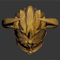 Detailed Golden Helmet Sculpture With Intricate Winged Design And Spiked Top