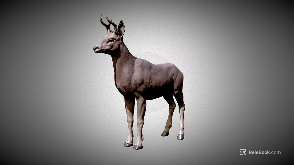 Realistic 3D Model of Standing Deer With Antlers on Gray Gradient Background 3d model 