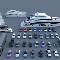 Luxury Yacht Featuring Sailboat Speedboat And Multiple Cars Trucks In