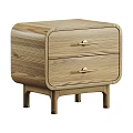 Natural Solid Wood Bedside Table With Two Drawers And Elegant Brass Handles For Bedroom Decoration