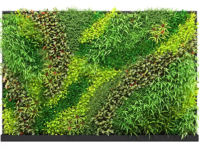 Vibrant Green Plant Wall Featuring Diverse Lush Foliage For Interior Design 3d model