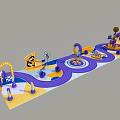 Colorful Kids Playground Photo Spot With Purple Yellow Tracks Pirate Ship And Spin Rides
