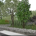 Commercial Landscape Design Featuring Lush Trees Shrubs Stone Edging Green Turf And Pathway