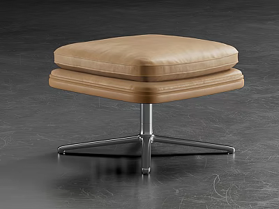Tan Leather Cushioned Sofa Stool With Metal Cross Shaped Base 3d model