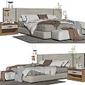 Cozy Modern Double Bed With Soft Headboard Bedding Nightstand And Decorative Lamp