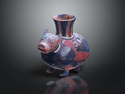 Animal Shaped Ceramic Vase With Red And Blue Patterned Bear Standing On Four Legs 3d model