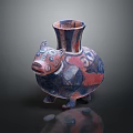 Animal Shaped Ceramic Vase With Red And Blue Patterned Bear Standing On Four Legs