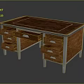 Vintage Wooden Desk with Leather Top Metal Frame Multiple Drawers and Chrome Legs