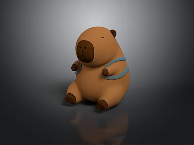 Adorable Brown Sitting Animal with Blue Harness Soft Plush Toy Figure 3d model